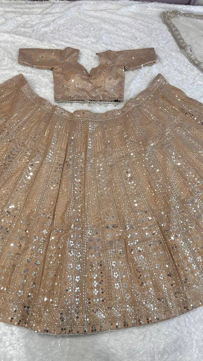 Dark Beige Kasturi Silk Sequence &amp; Dori Work Lehenga Choli