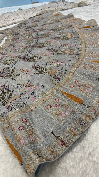 Powder Grey Kasturi Silk Embroidery Lehenga Choli