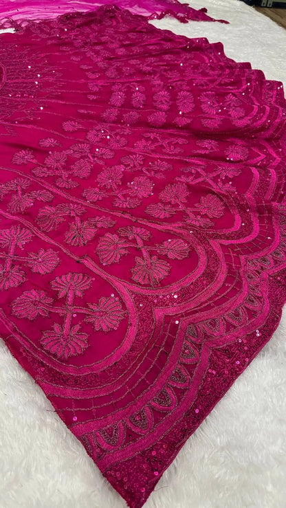 Hot Pink Kasturi Silk Embroidery Lehenga Choli