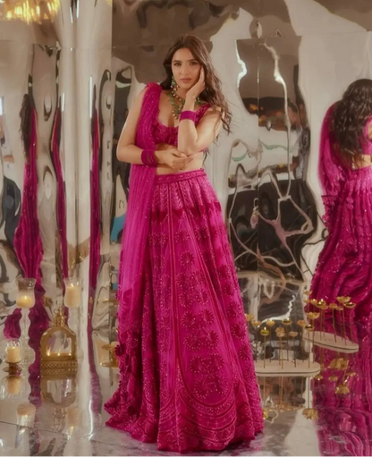 Hot Pink Kasturi Silk Embroidery Lehenga Choli