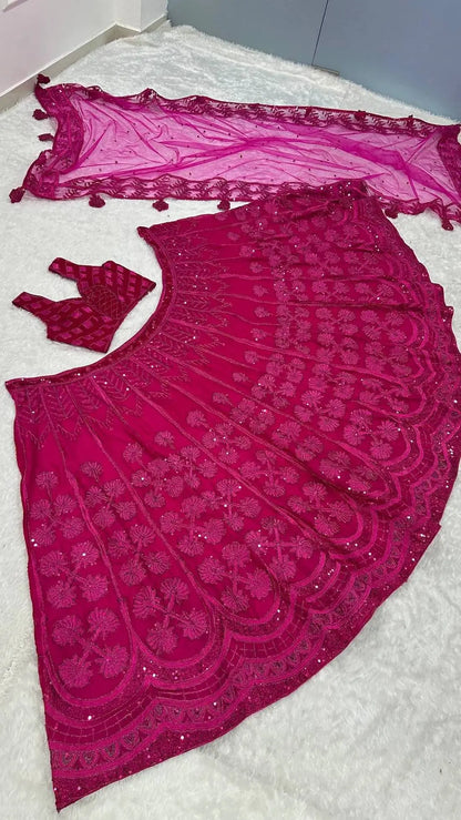 Hot Pink Kasturi Silk Embroidery Lehenga Choli