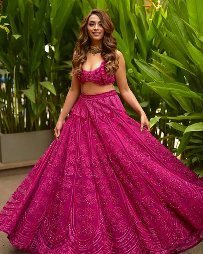 Hot Pink Kasturi Silk Embroidery Lehenga Choli