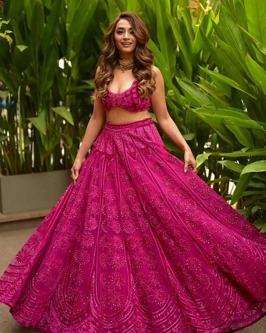 Hot Pink Kasturi Silk Embroidery Lehenga Choli