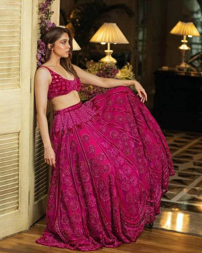 Hot Pink Kasturi Silk Embroidery Lehenga Choli