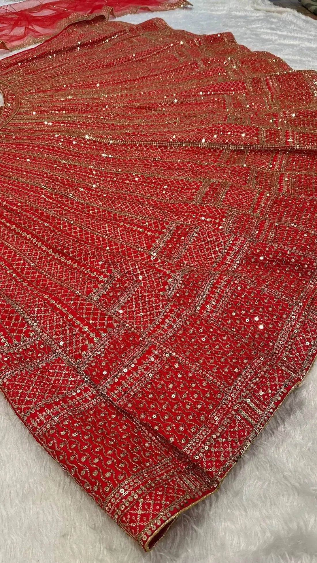 Crimson Red Satin Silk Embroidery Lehenga Choli