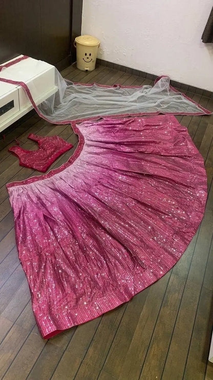 Pink Satin Silk Lehenga Choli With Sequence Work