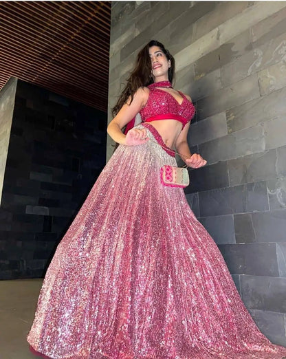 Pink Satin Silk Lehenga Choli With Sequence Work