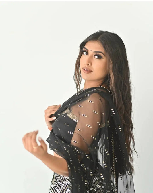 Black Georgette Sequence Lehenga Choli