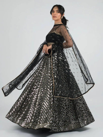 Black Georgette Sequence Lehenga Choli