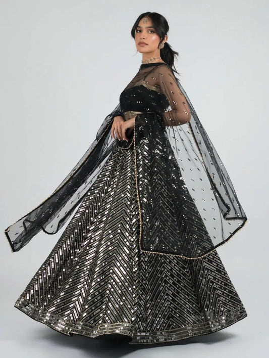 Black Georgette Sequence Lehenga Choli