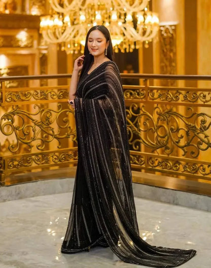 Black Georgette Saree With Sequins & Zari Work