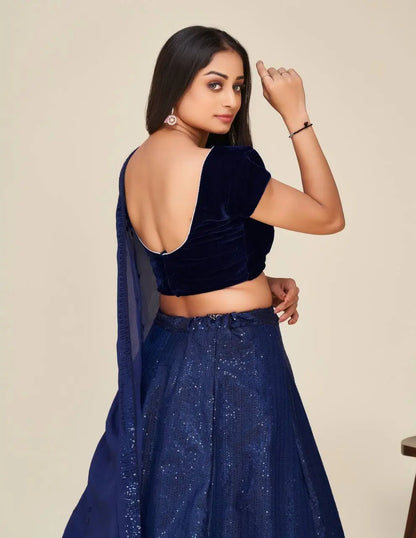 Dark Blue Tapeta Silk Sequence Embroidery Work Lehenga Choli