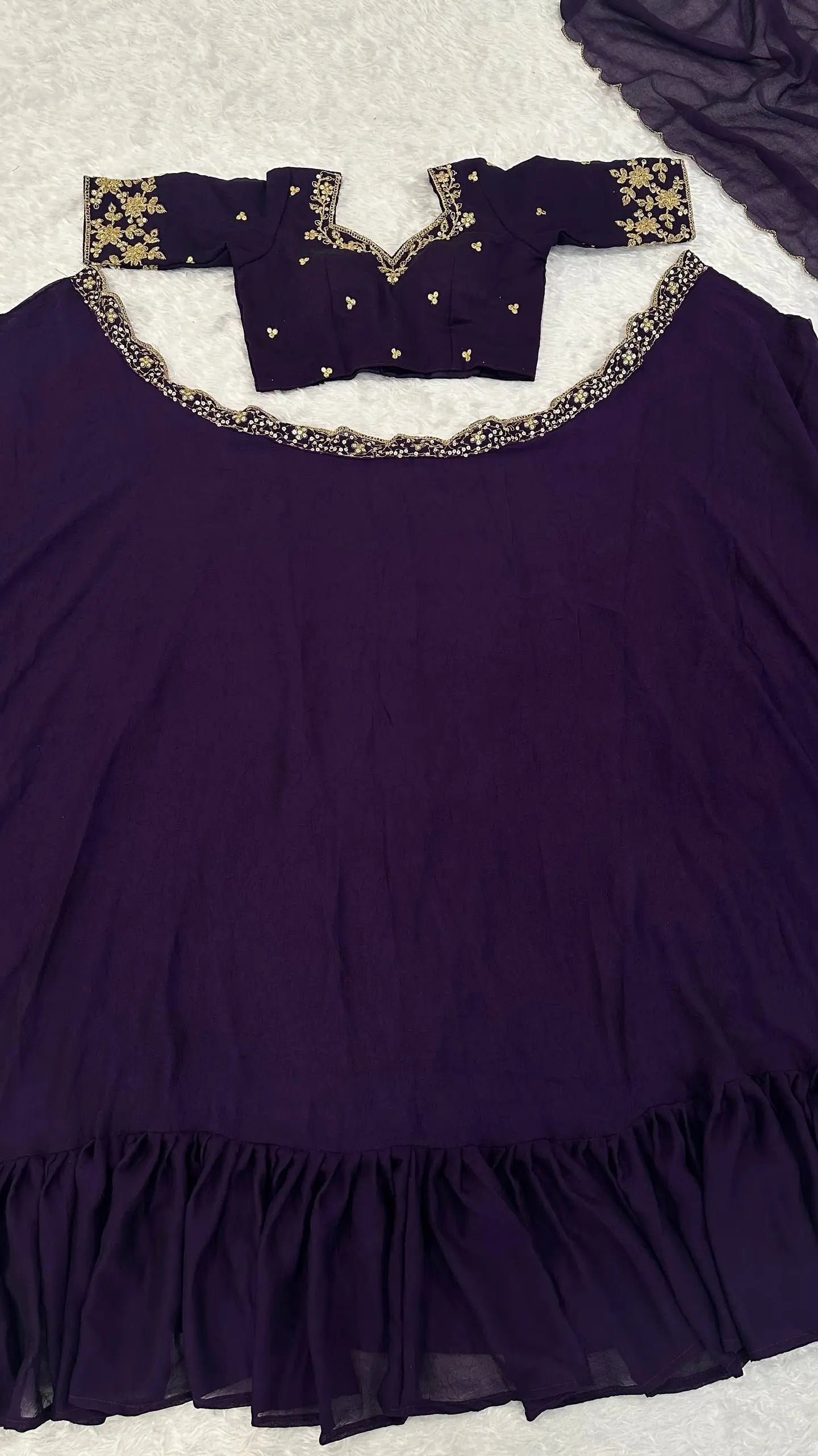 Dark Purple Crush Silk Embroidery Work Lehenga choli