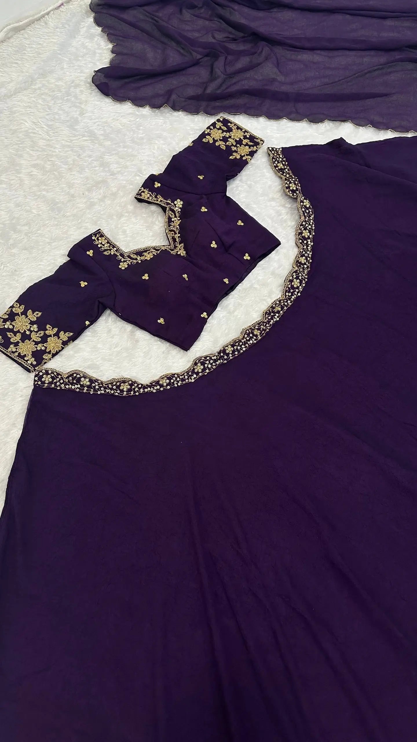 Dark Purple Crush Silk Embroidery Work Lehenga choli