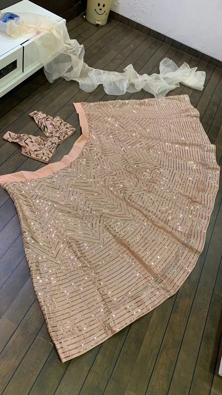 Peach Kasturi Silk Thread & Sequence Work Lehenga Choli