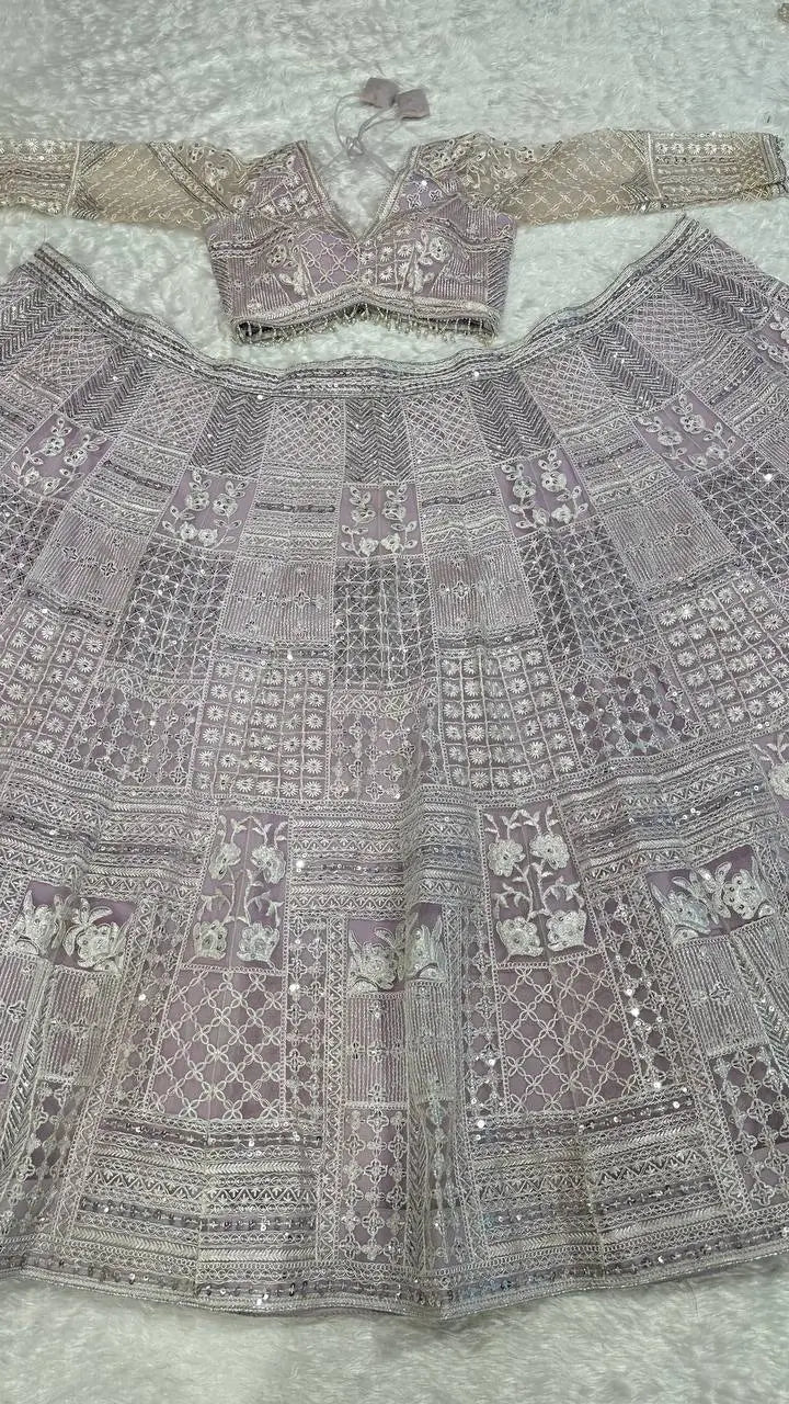 Dusty Pink Net Lehenga Choli With Thread & Sequence Work