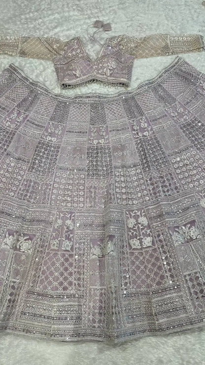 Dusty Pink Net Lehenga Choli With Thread & Sequence Work