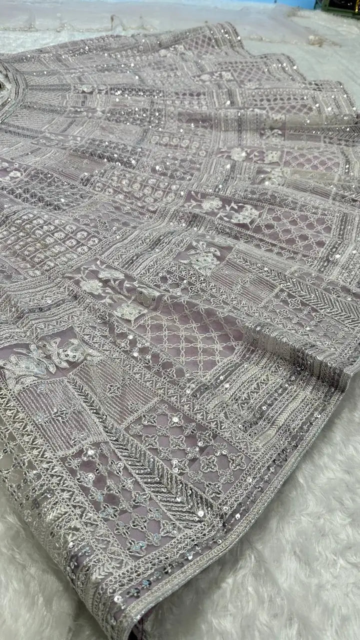 Dusty Pink Net Lehenga Choli With Thread & Sequence Work
