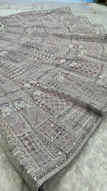 Dusty Pink Net Lehenga Choli With Thread & Sequence Work