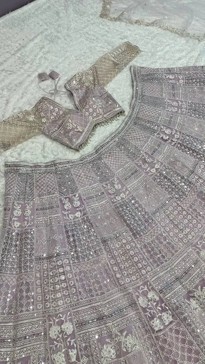 Dusty Pink Net Lehenga Choli With Thread & Sequence Work