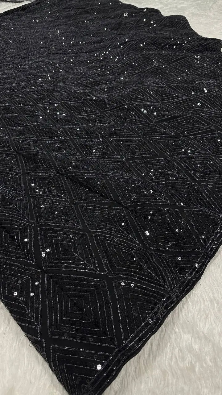 Black Georgette Sequence & Dori Work Lehenga Choli