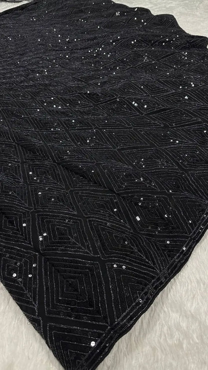 Black Georgette Sequence & Dori Work Lehenga Choli