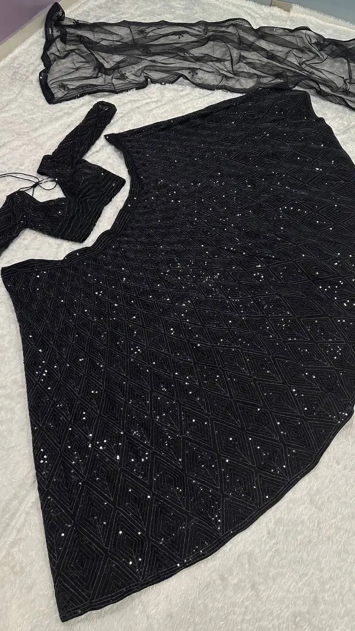 Black Georgette Sequence & Dori Work Lehenga Choli