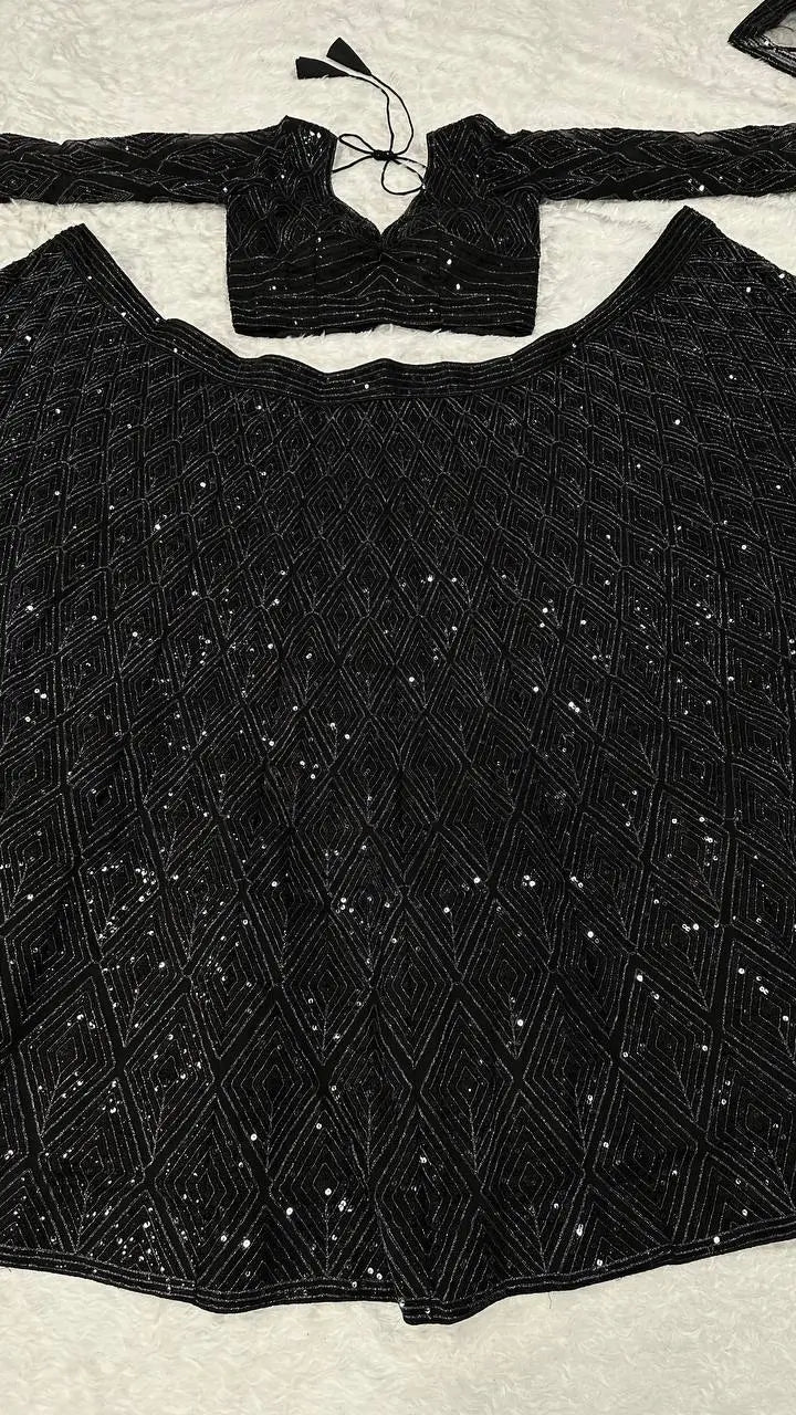 Black Georgette Sequence & Dori Work Lehenga Choli