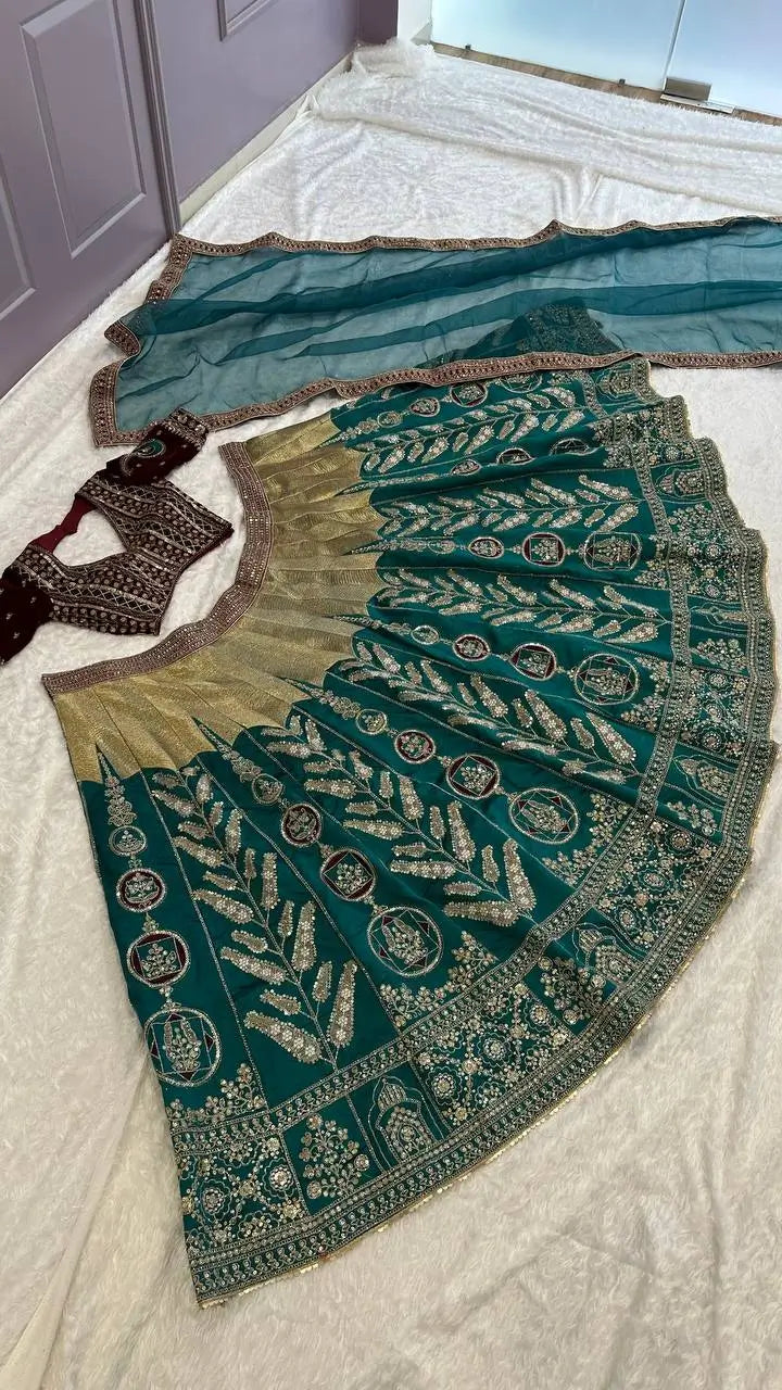 Green Mul Mul Silk Lehenga Choli With Thread, Zari & Sequence embroidery Work