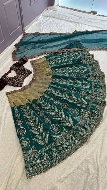 Green Mul Mul Silk Lehenga Choli With Thread, Zari & Sequence embroidery Work