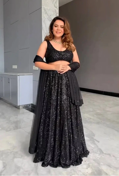 Black Georgette Sequence Embroidery Work Lehenga Choli