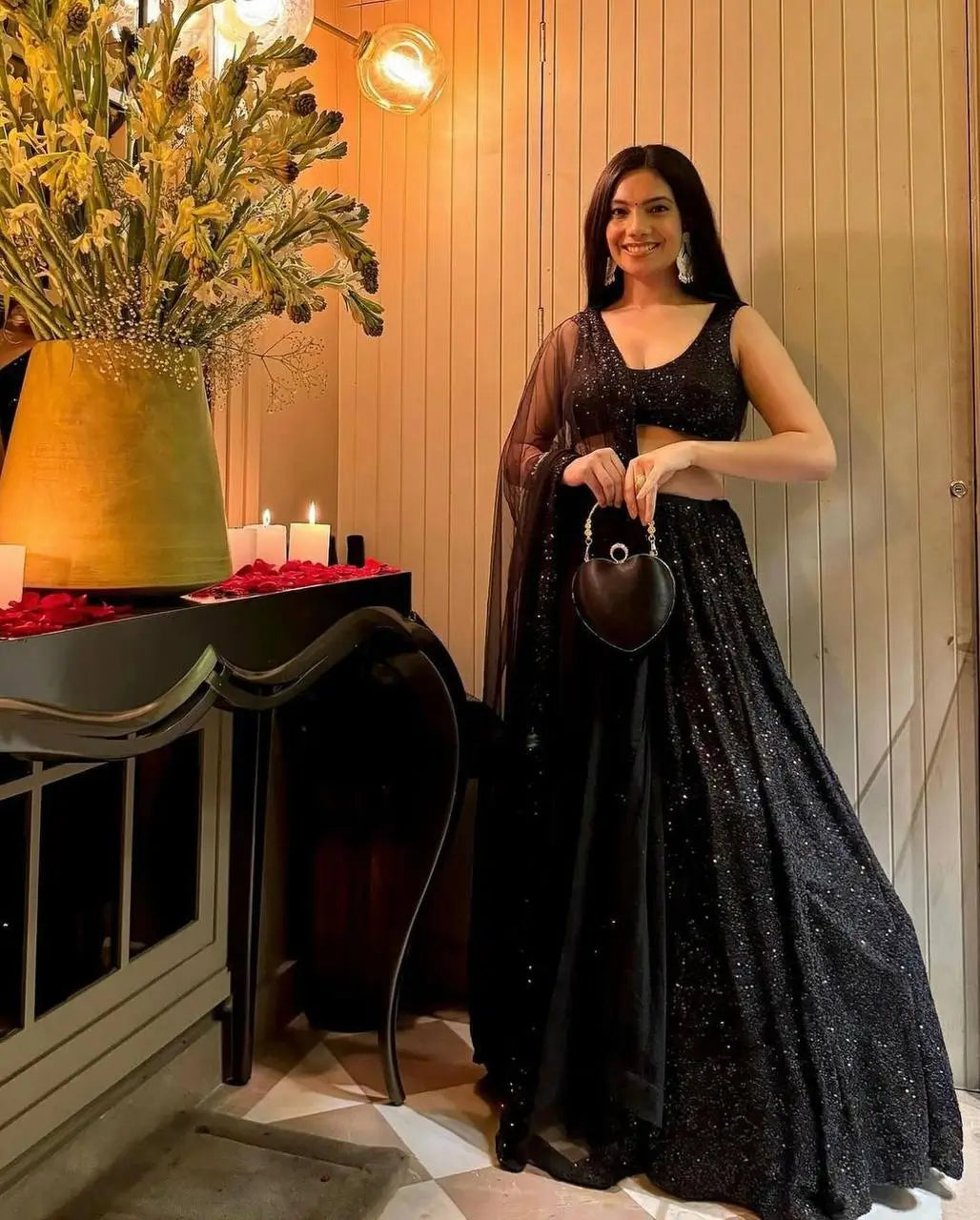 Black Georgette Sequence Embroidery Work Lehenga Choli