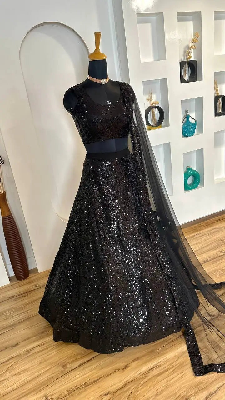 Black Georgette Sequence Embroidery Work Lehenga Choli