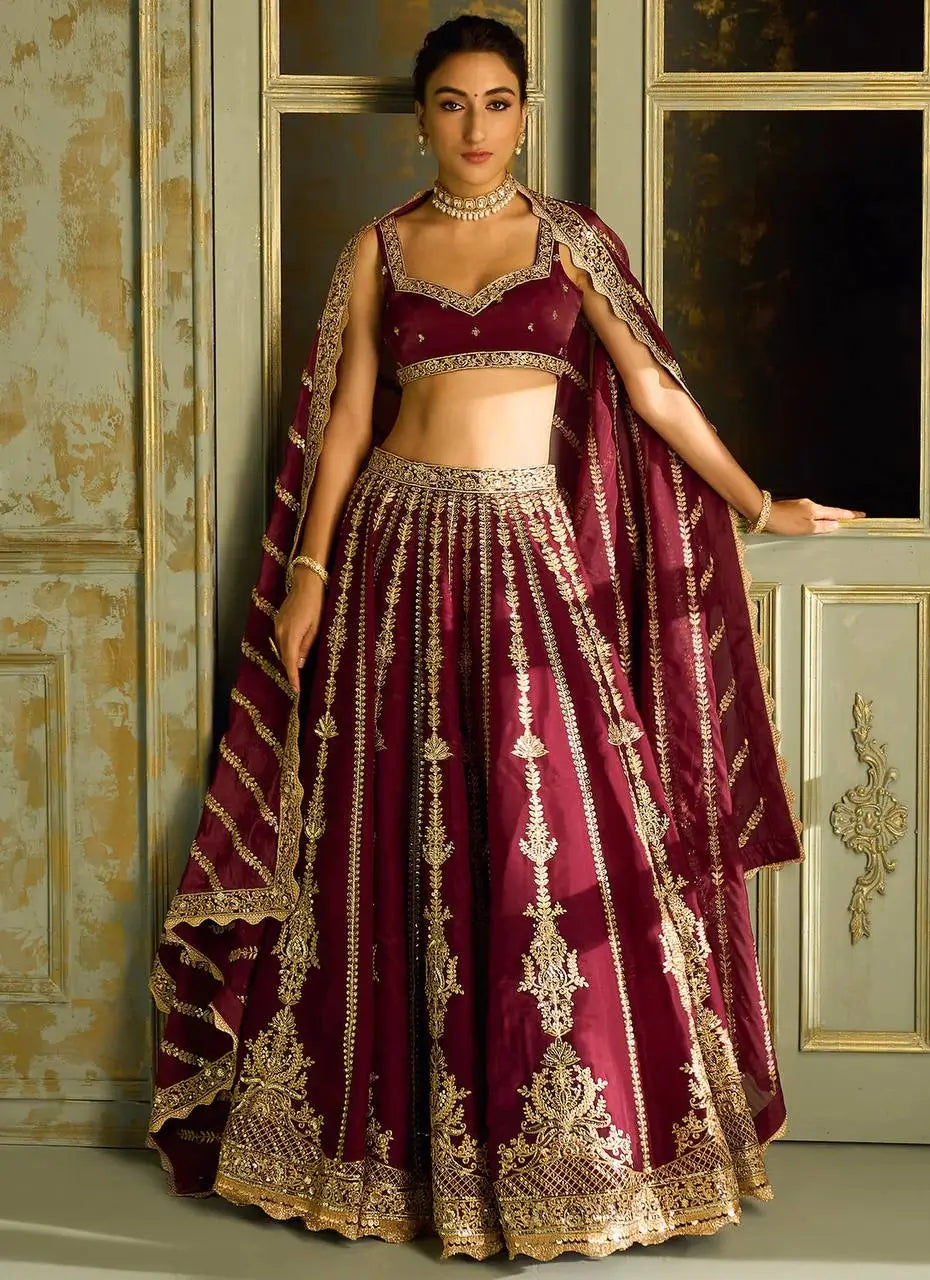 Maroon Kasturi Silk Thread with Sequence Embroidery Work Lehenga Choli