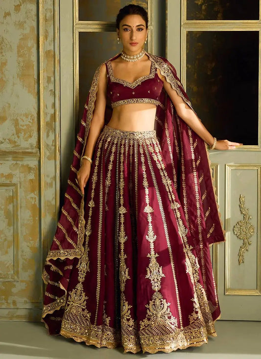 Maroon Kasturi Silk Thread with Sequence Embroidery Work Lehenga Choli