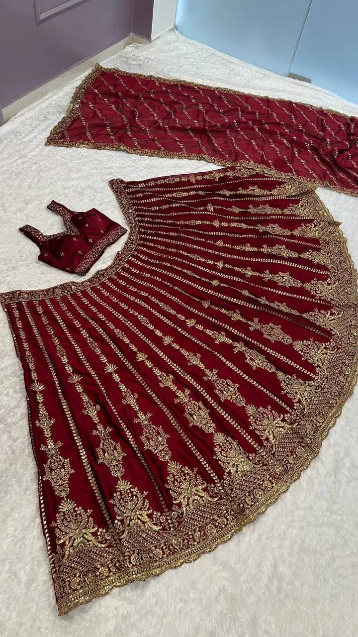 Maroon Kasturi Silk Thread with Sequence Embroidery Work Lehenga Choli