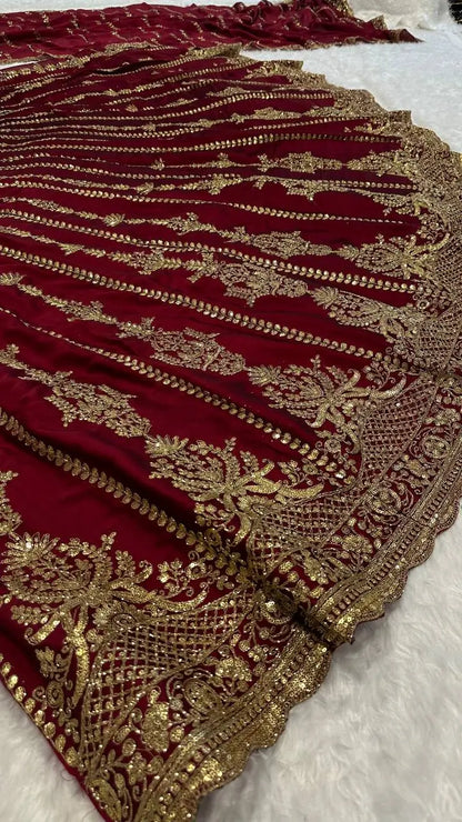 Maroon Kasturi Silk Thread with Sequence Embroidery Work Lehenga Choli