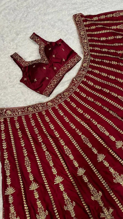 Maroon Kasturi Silk Thread with Sequence Embroidery Work Lehenga Choli