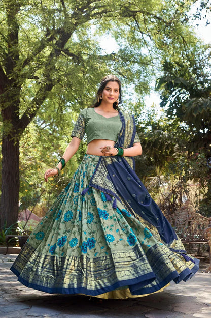 Kalamkari tusser Silk Blue Lehenga Choli Set