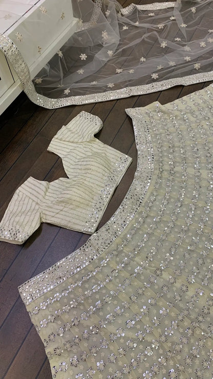 White Georgette Thread & Sequence Embroidery Work Lehenga Choli
