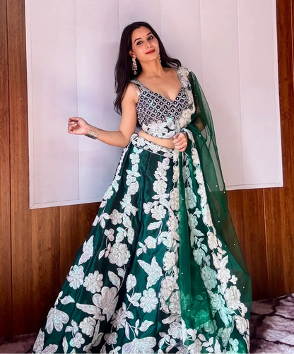 Green Kasturi Silk Lehenga Choli With Sequence & Dori Work