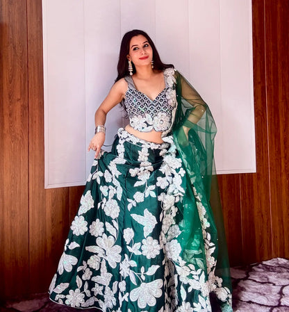 Green Kasturi Silk Lehenga Choli With Sequence & Dori Work