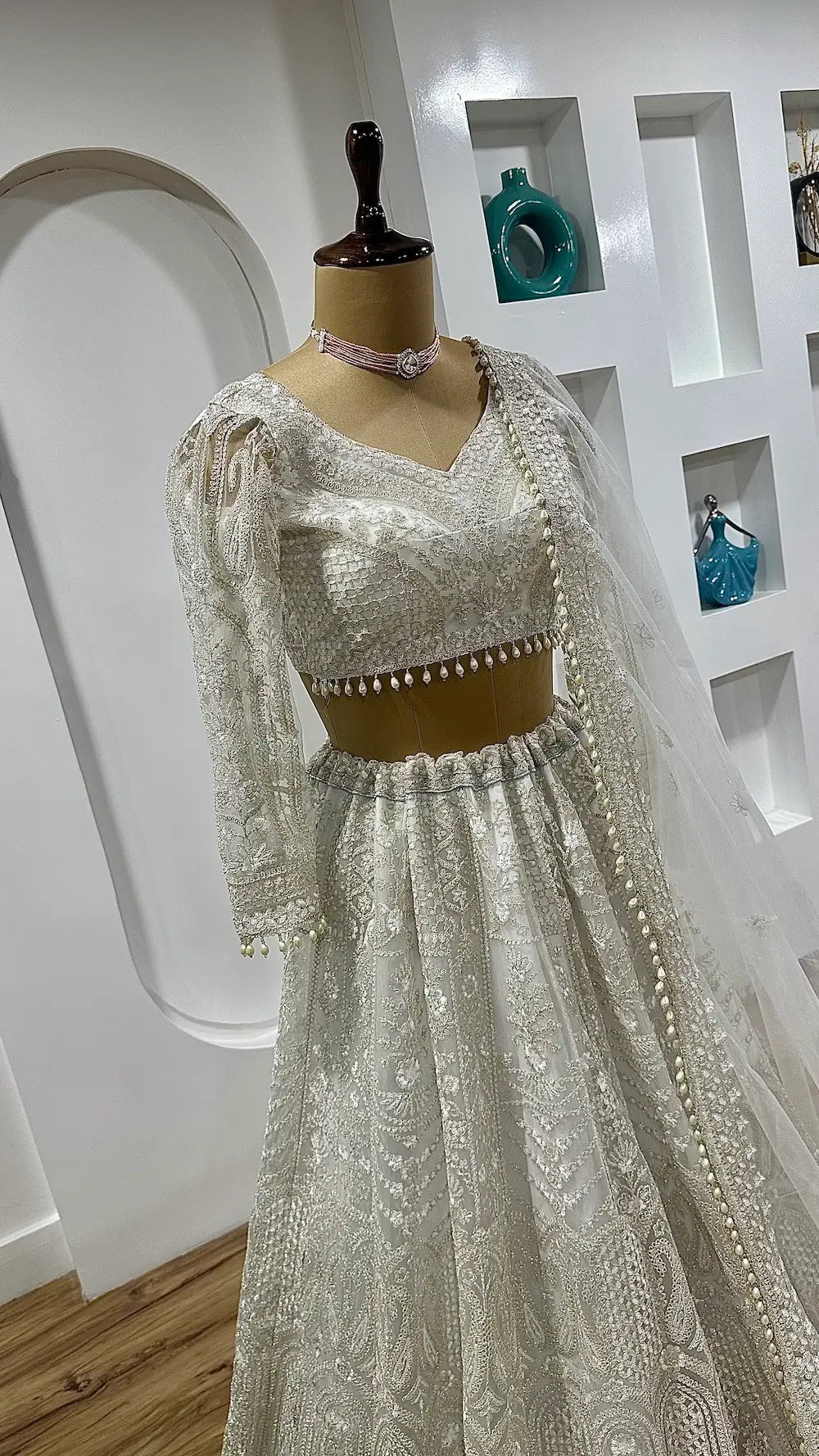 White Net Lehenga Choli With Thread, Sequence & Dori Work