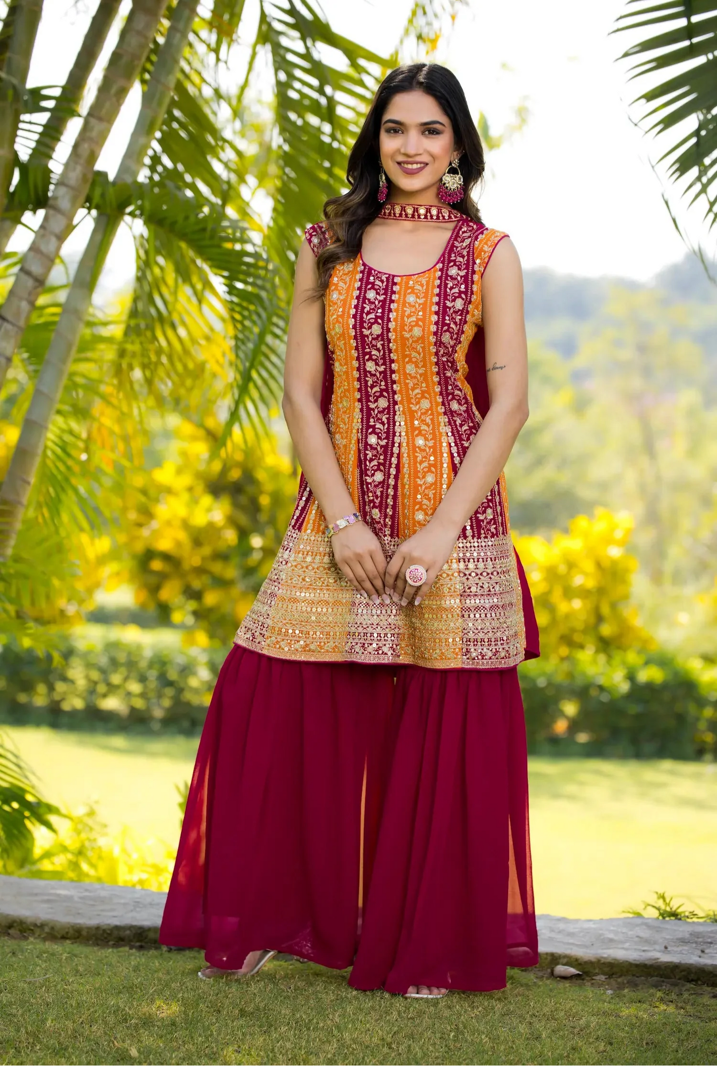 Dark Pink Georgette Sequence Embroidery Work Salwar Suit