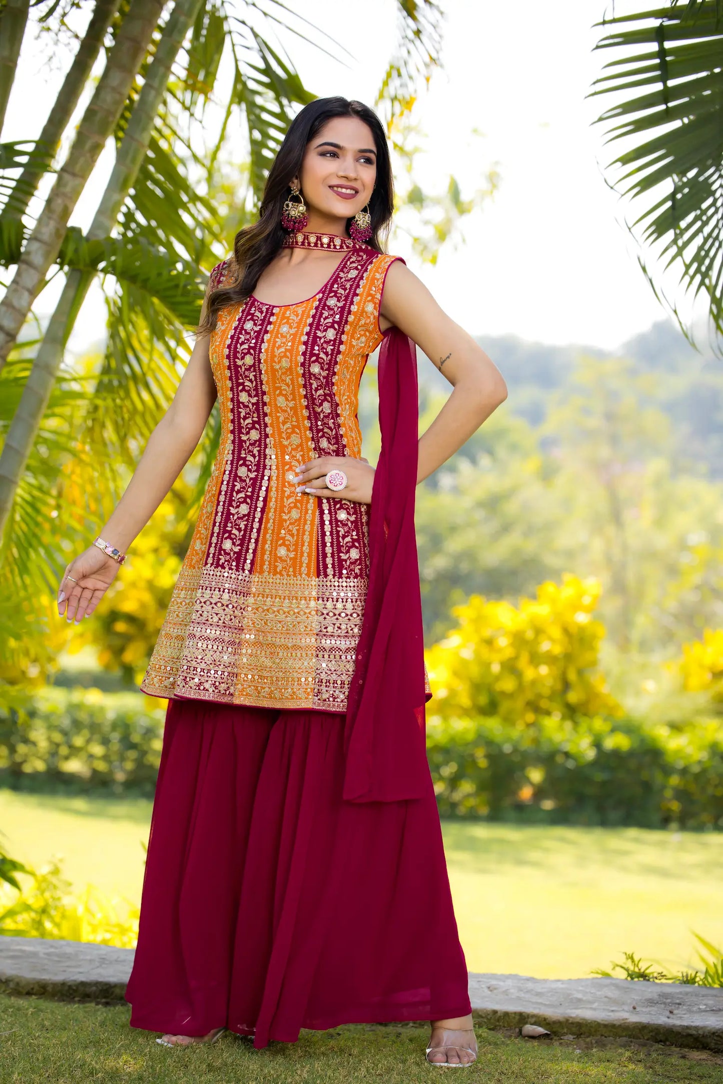 Dark Pink Georgette Sequence Embroidery Work Salwar Suit