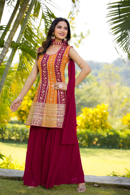 Dark Pink Georgette Sequence Embroidery Work Salwar Suit
