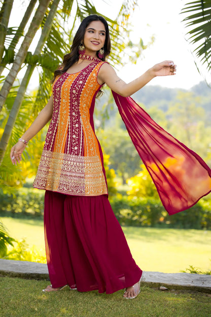 Dark Pink Georgette Sequence Embroidery Work Salwar Suit