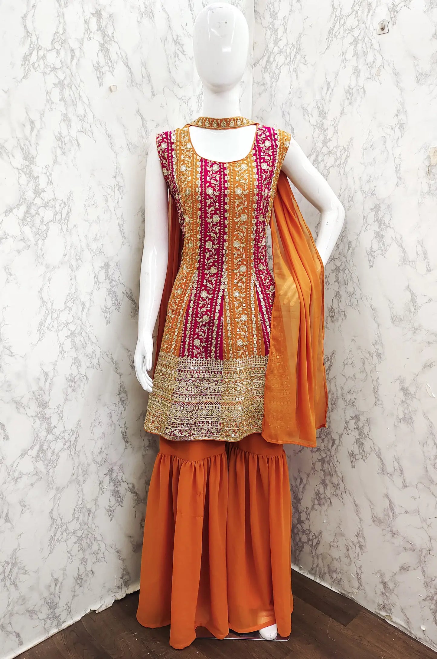 Orange Georgette Sequence Embroidery Work Salwar Suit