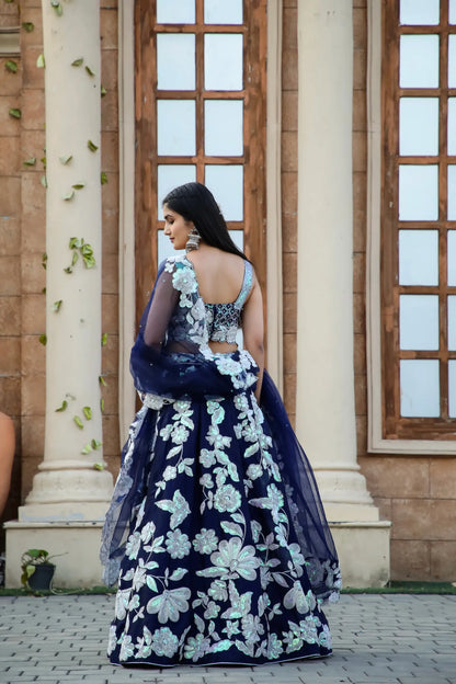 Navy Blue Kasturi Silk Lehenga Choli With Sequence & Dori Work