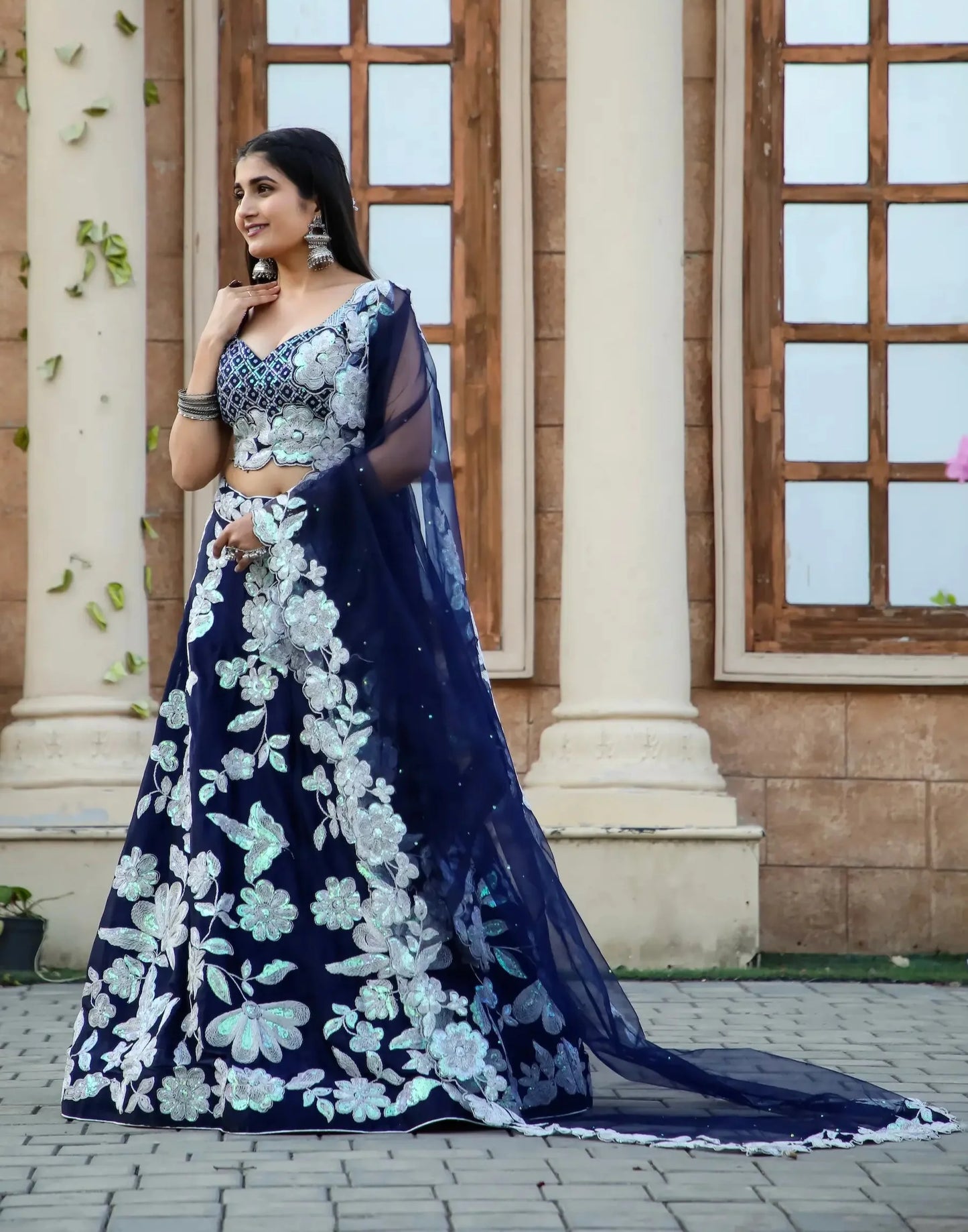 Navy Blue Kasturi Silk Lehenga Choli With Sequence & Dori Work